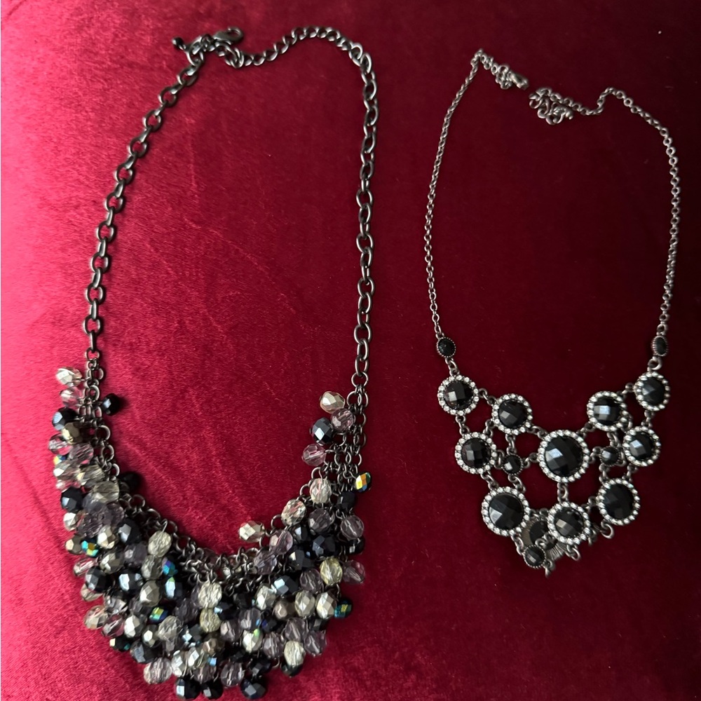 Y2K Black and Silver Beaded Necklace crystal bundle of 2